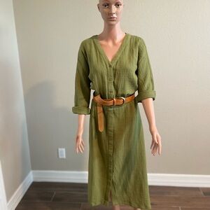 Casual Green Summer Dress with V-Neck and 3/4 Sleeves by Soft Surroundings
